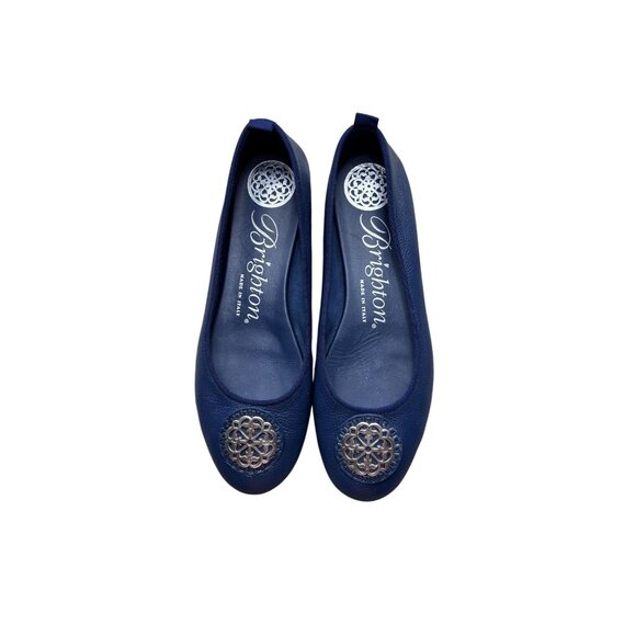 Brighton Aleta Navy Blue Italian Leather Ballet Flats With Ornate Medallion Deta - Picture 6 of 10